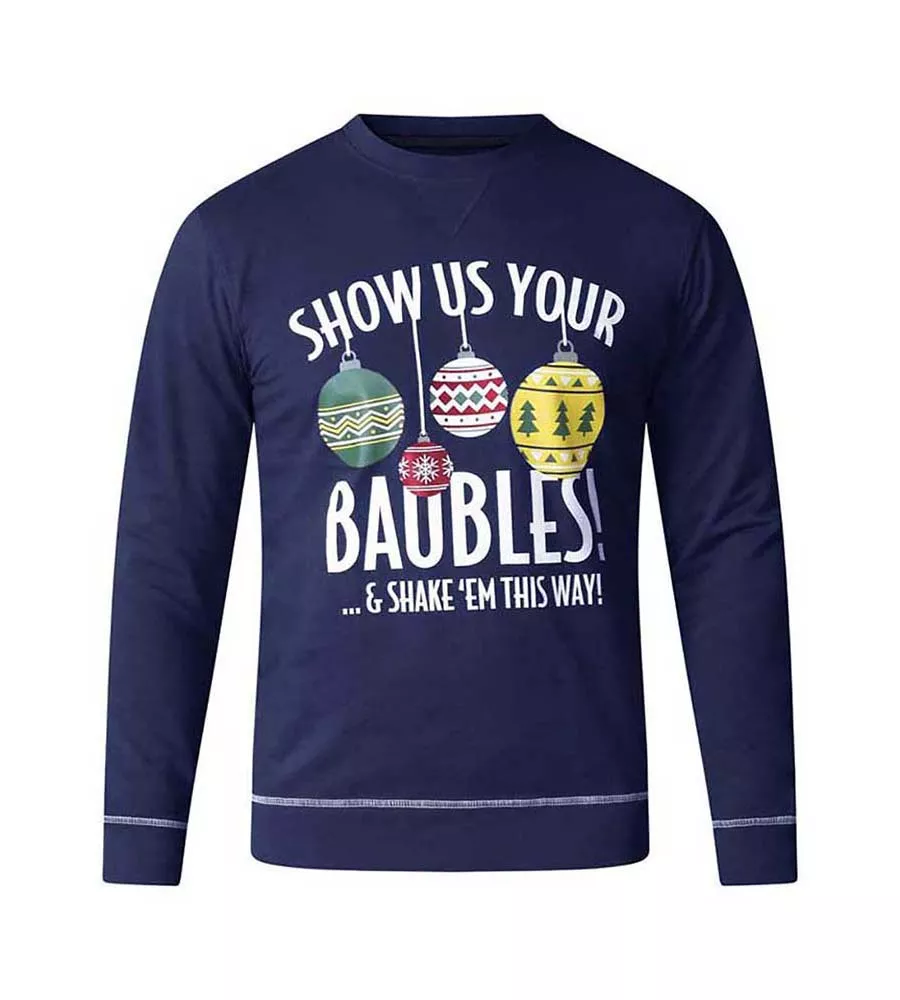 D555 Mens Navy Baubles Christmas Sweatshirt (BAUBLES)