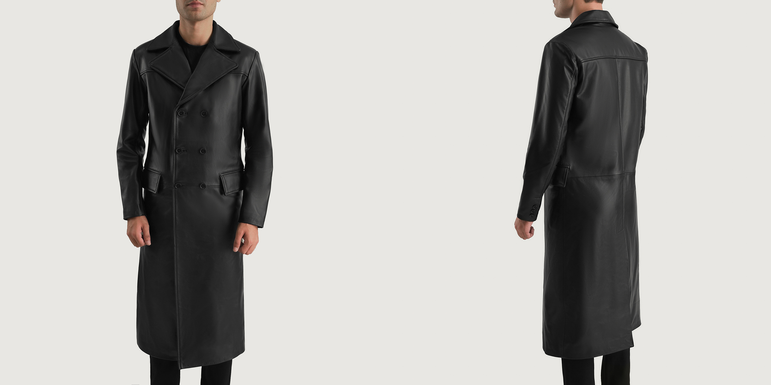 Delmar Black Leather Double Breasted Coat