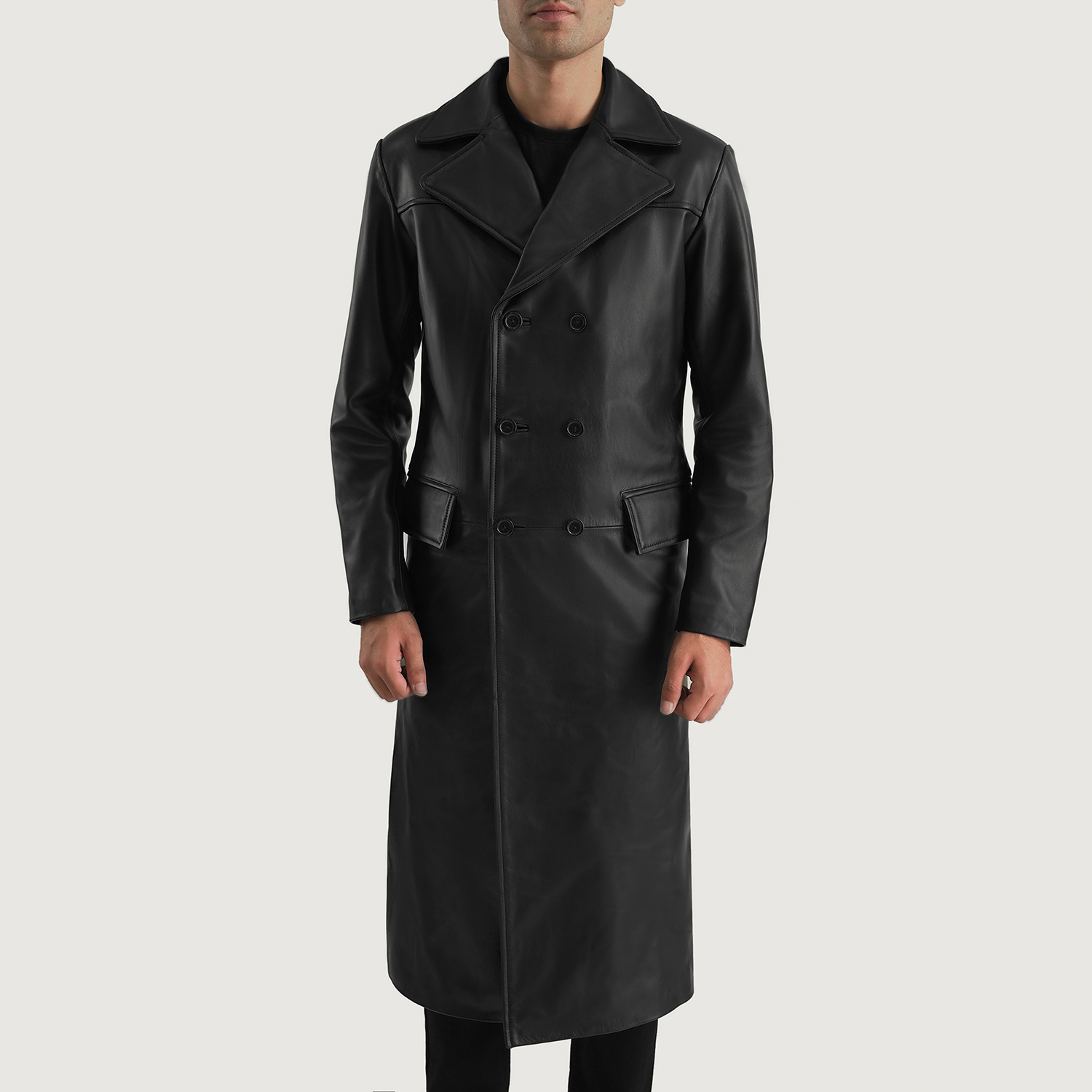 Delmar Black Leather Double Breasted Coat