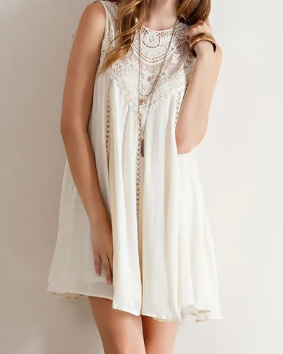 Final Sale - Boho Crochet Lace Dress in Natural