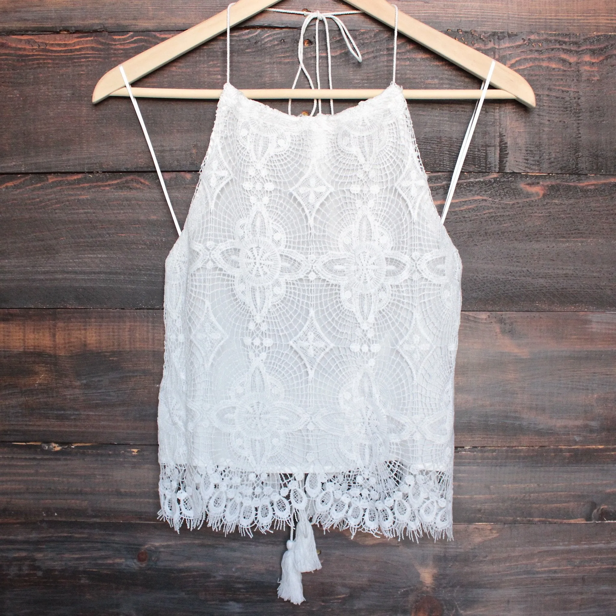 Final Sale - Gauzy Crochet Boho Halter Top