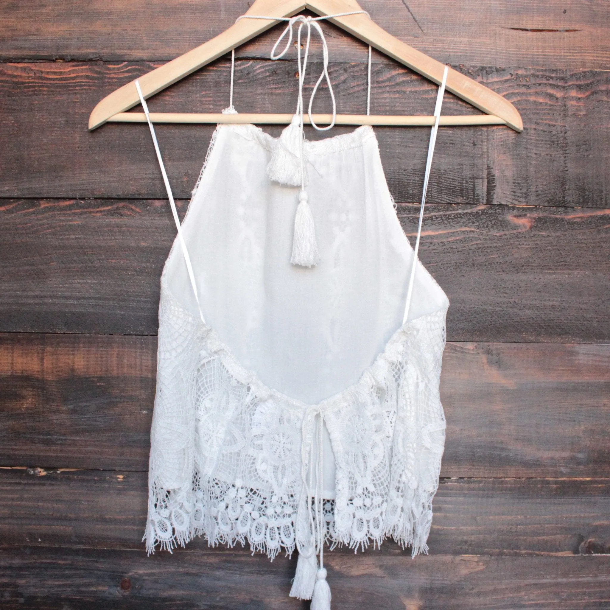 Final Sale - Gauzy Crochet Boho Halter Top