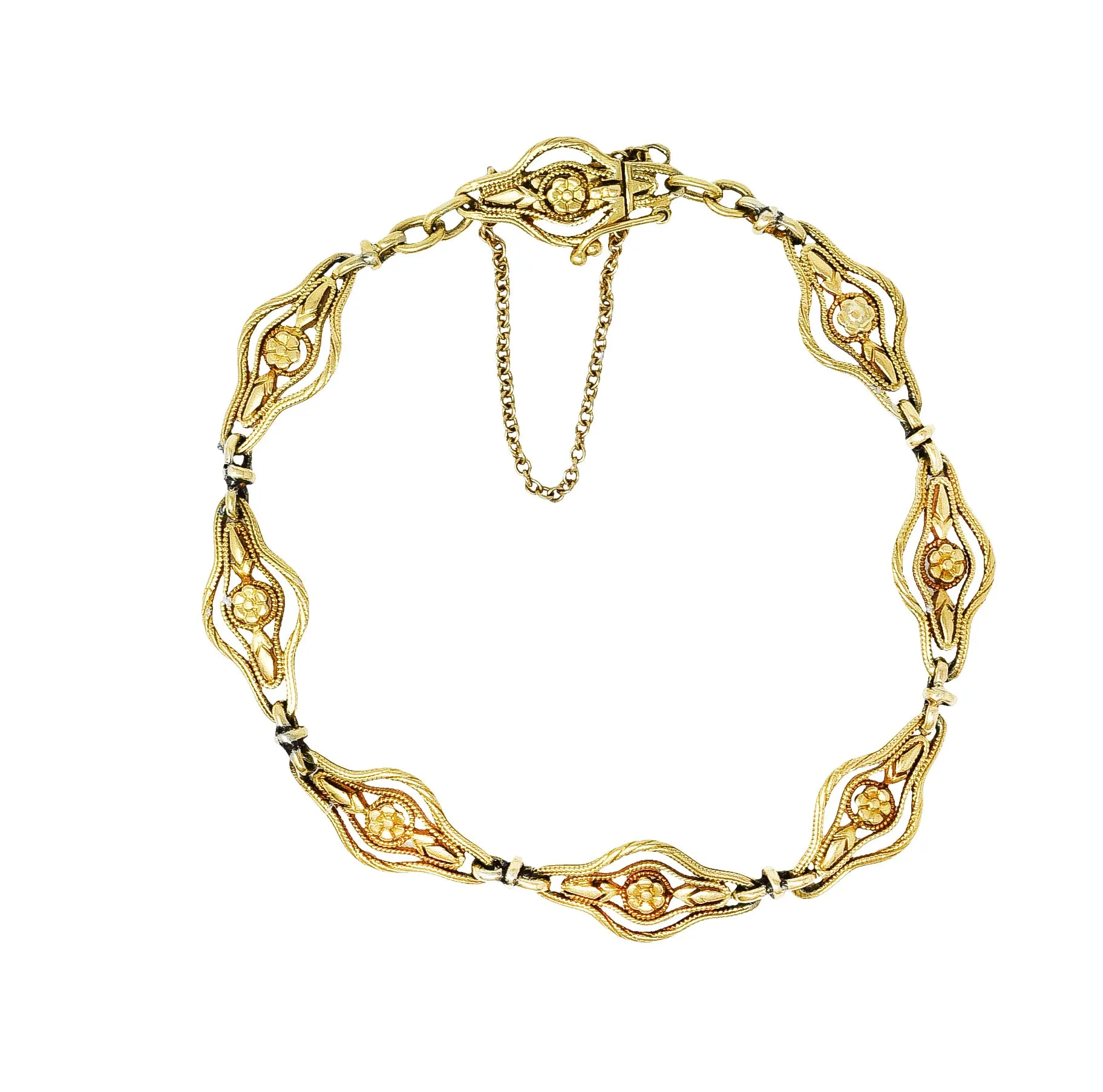 French Victorian 18 Karat Yellow Gold Floral Link Bracelet