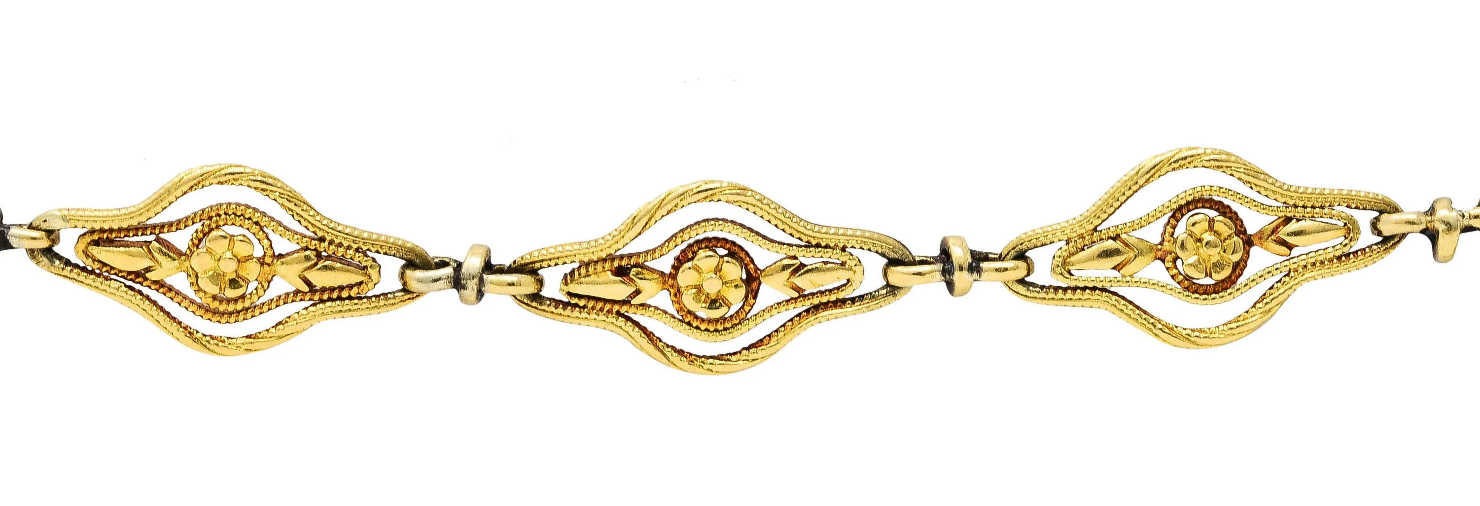 French Victorian 18 Karat Yellow Gold Floral Link Bracelet