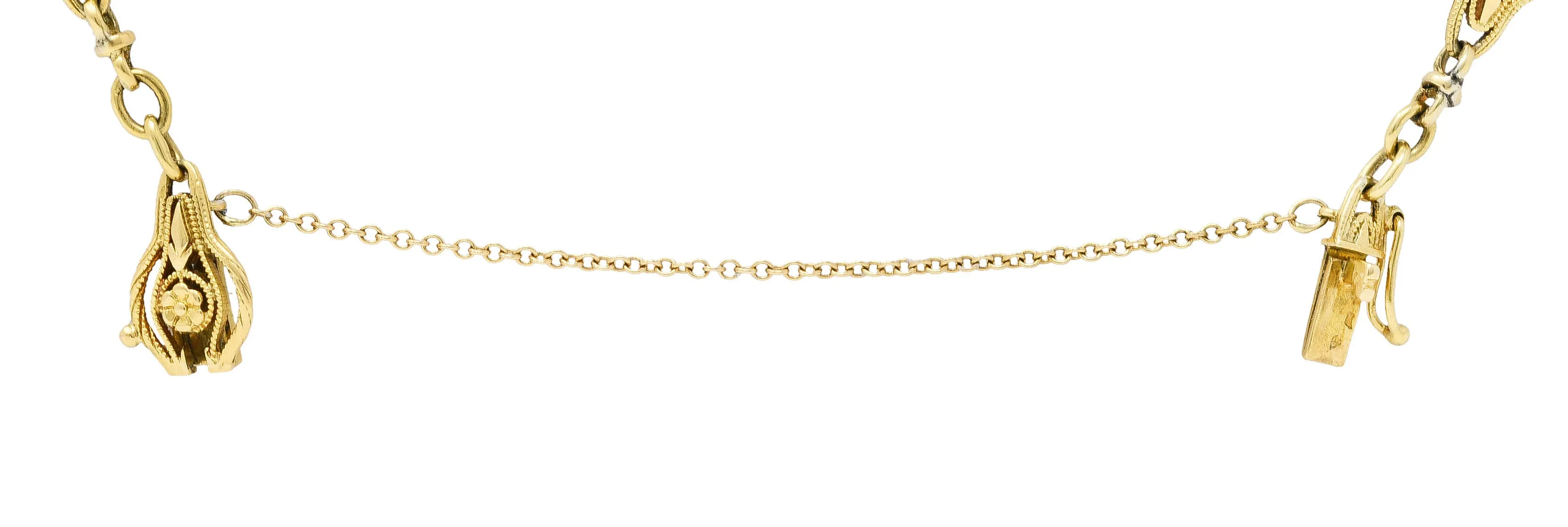 French Victorian 18 Karat Yellow Gold Floral Link Bracelet