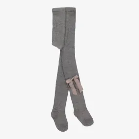 Girls Grey Cotton Bow Tights 