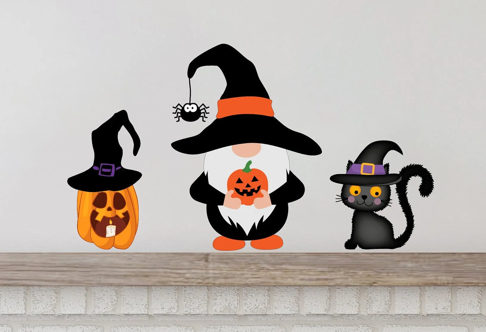 Gnome Halloween Wall Decals, Halloween Gnome, Halloween Decor, Halloween Cat, Halloween Pumpkin