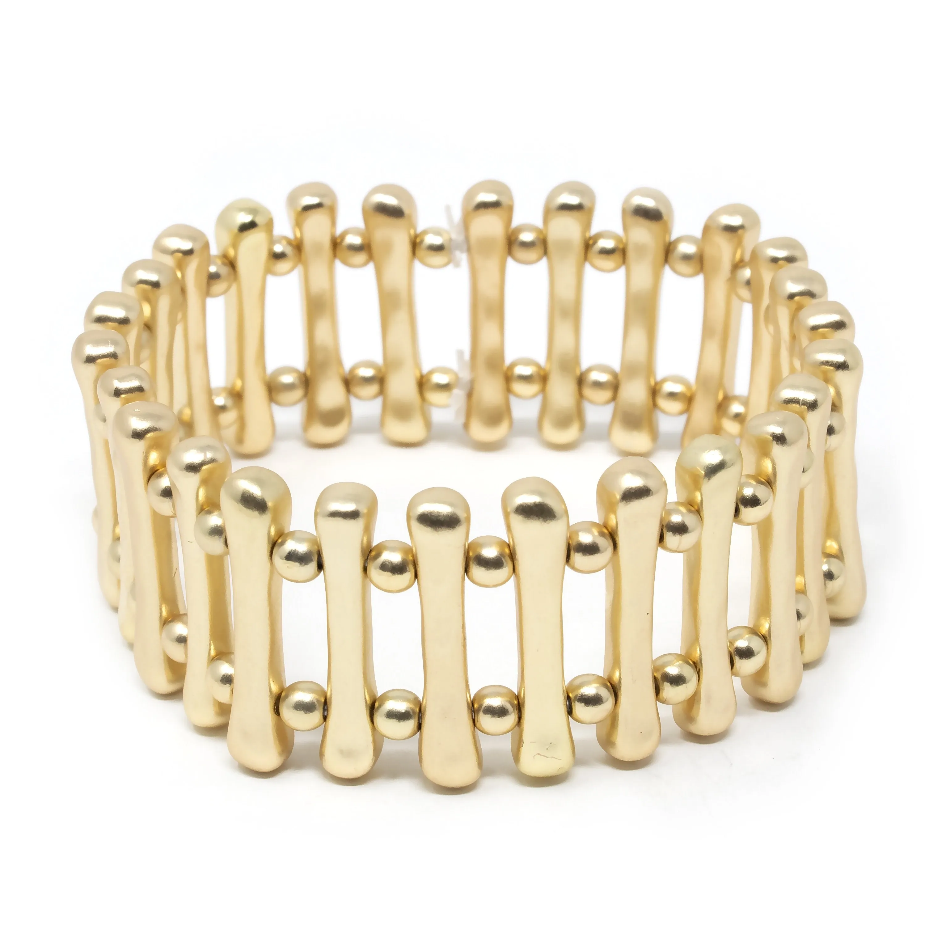 Gold Tone Hammered Metal Bar Stretch Bracelet