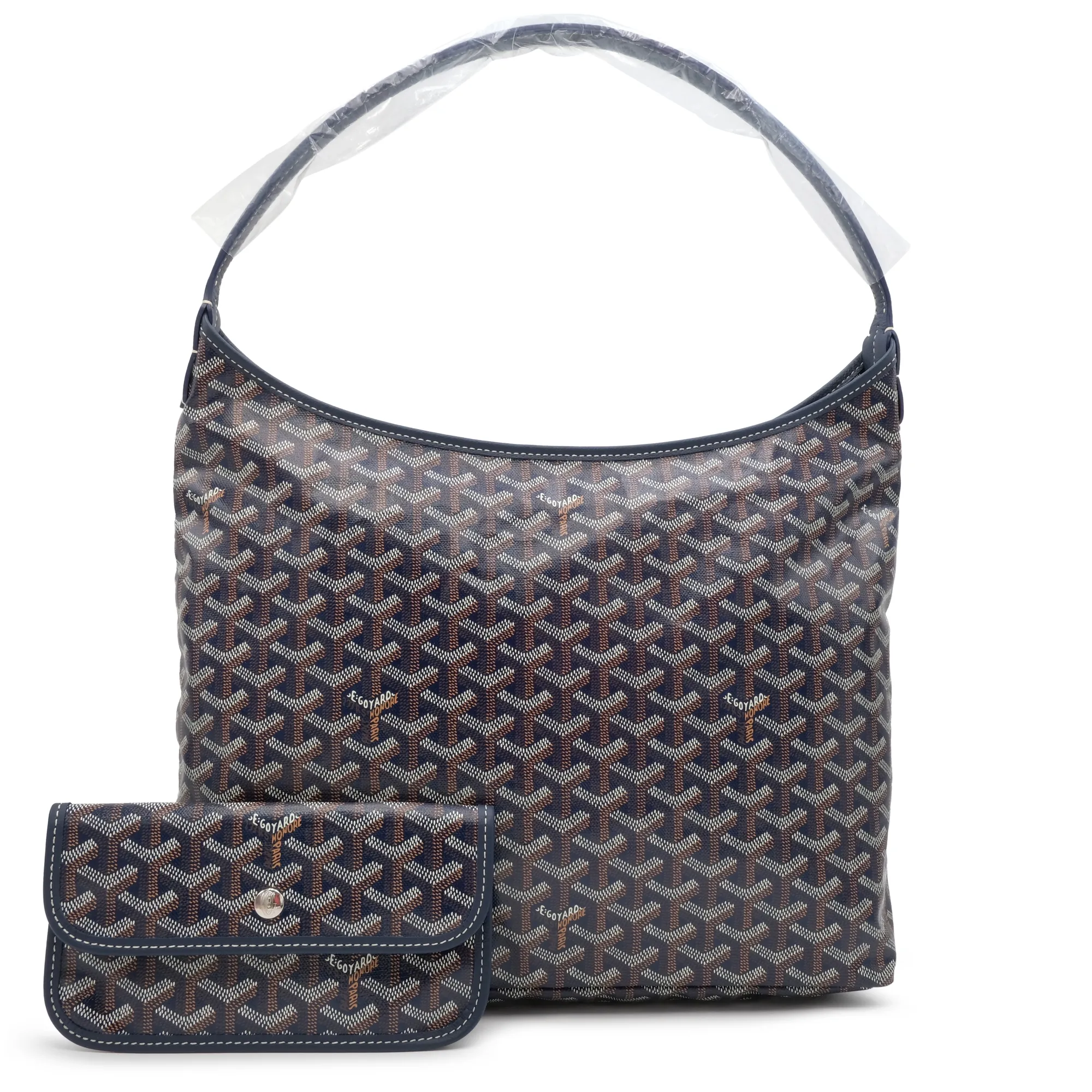 Goyard Navy Blue Goyardine Canvas and Chevroches Calfskin Boheme Hobo Bag