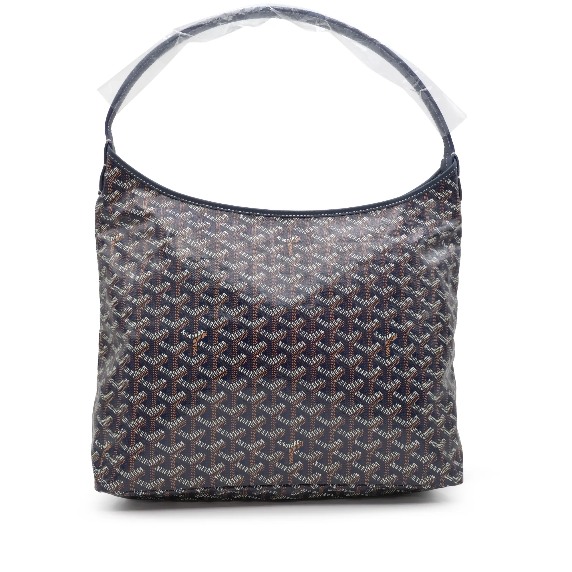 Goyard Navy Blue Goyardine Canvas and Chevroches Calfskin Boheme Hobo Bag