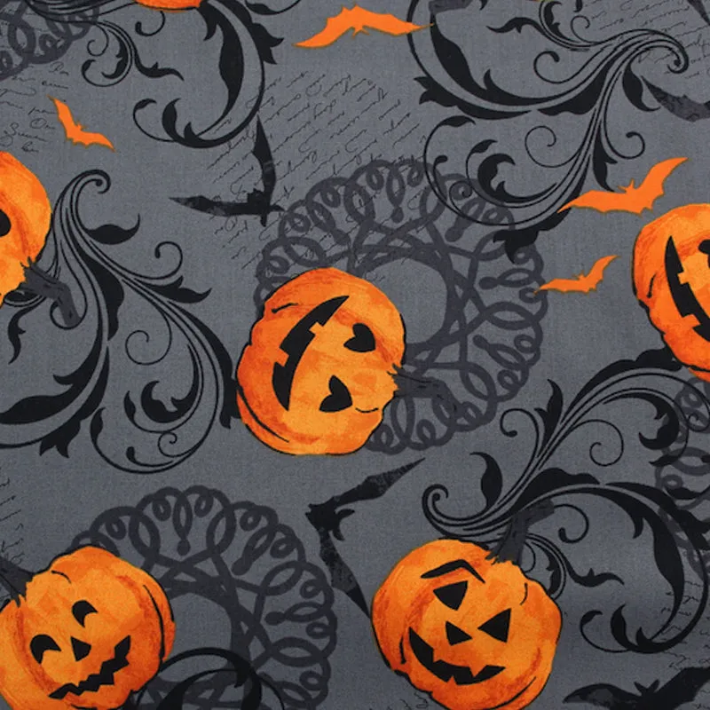 Grey Halloween Cotton - Talking Pumpkin Heads