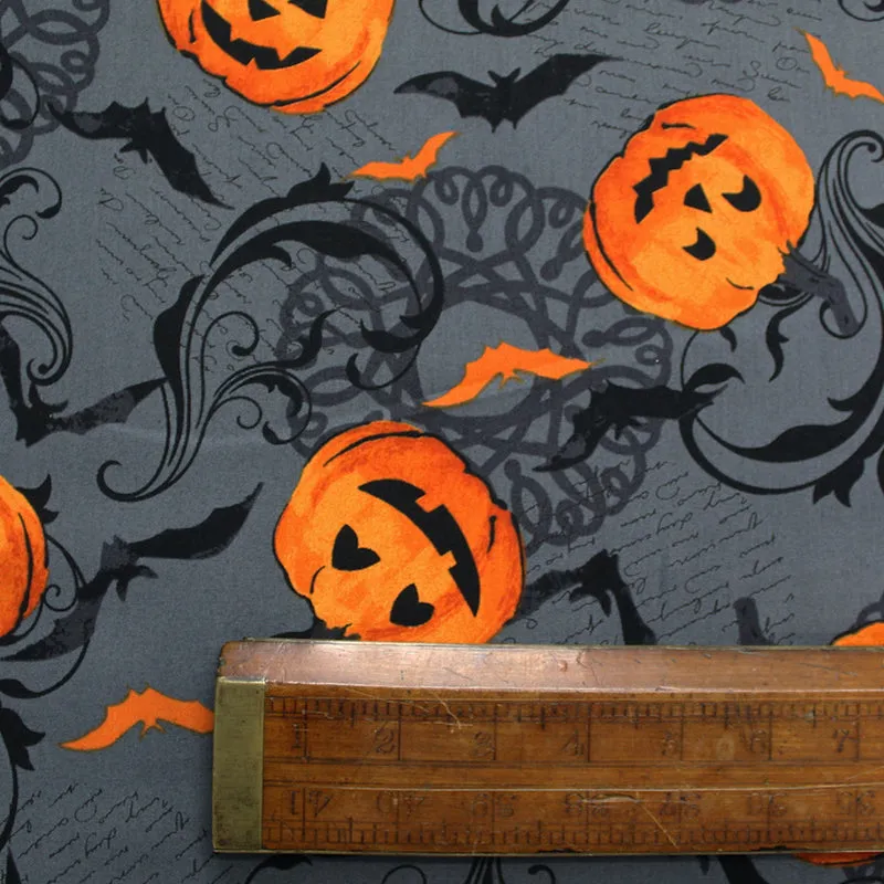 Grey Halloween Cotton - Talking Pumpkin Heads