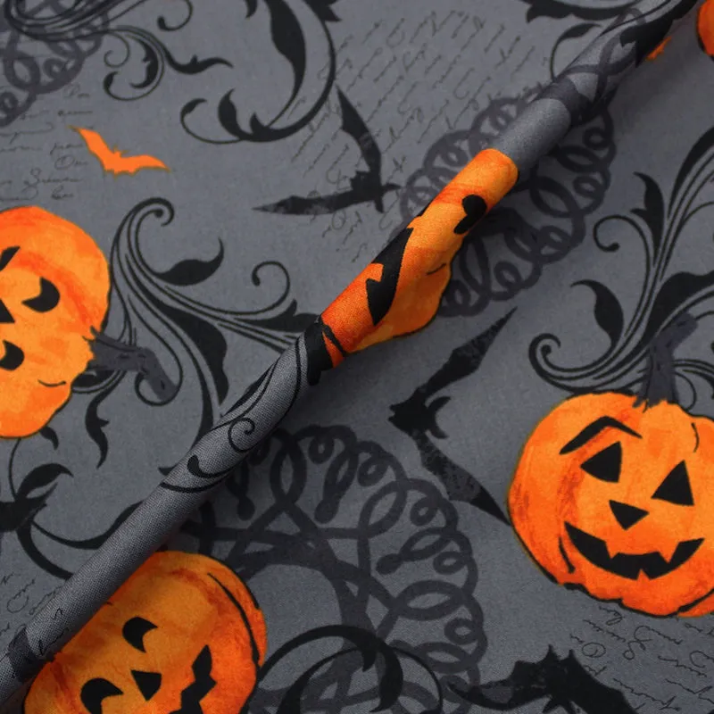 Grey Halloween Cotton - Talking Pumpkin Heads