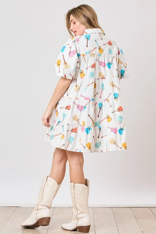 Guitar Print Poplin Dress