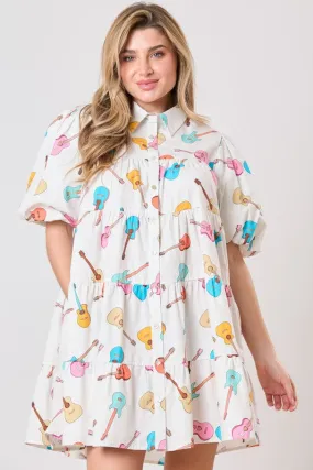 Guitar Print Poplin Dress