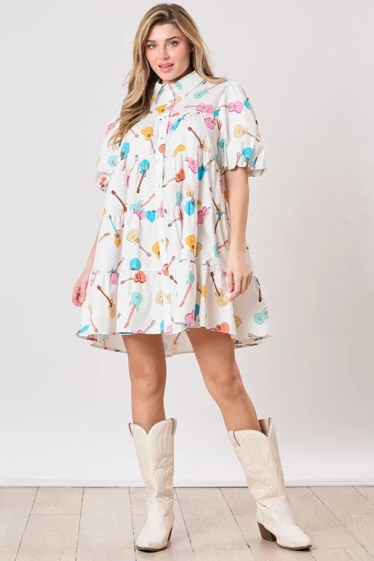 Guitar Print Poplin Dress