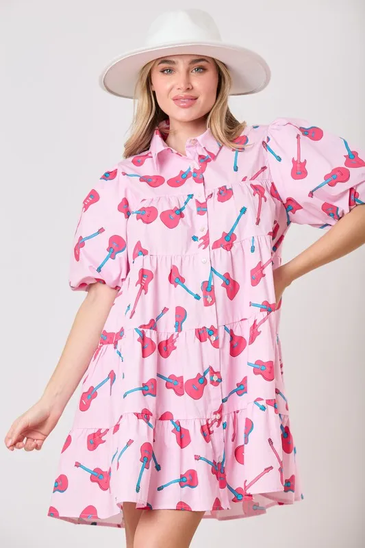 Guitar Print Poplin Dress