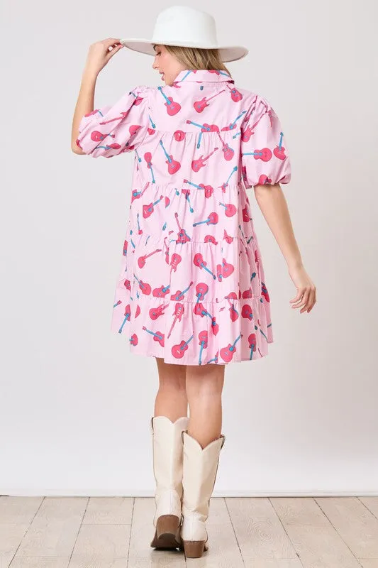 Guitar Print Poplin Dress