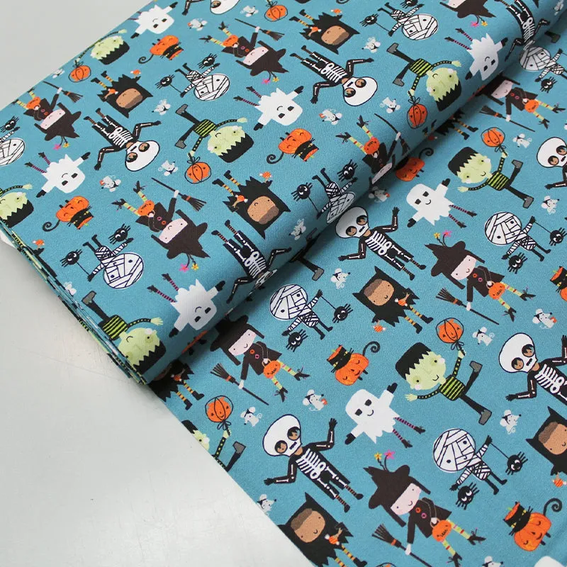 Halloween Printed Cotton - Monster Mash - Blue