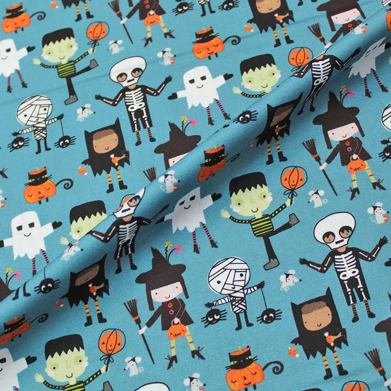 Halloween Printed Cotton - Monster Mash - Blue