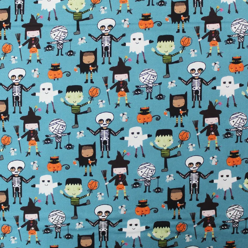 Halloween Printed Cotton - Monster Mash - Blue