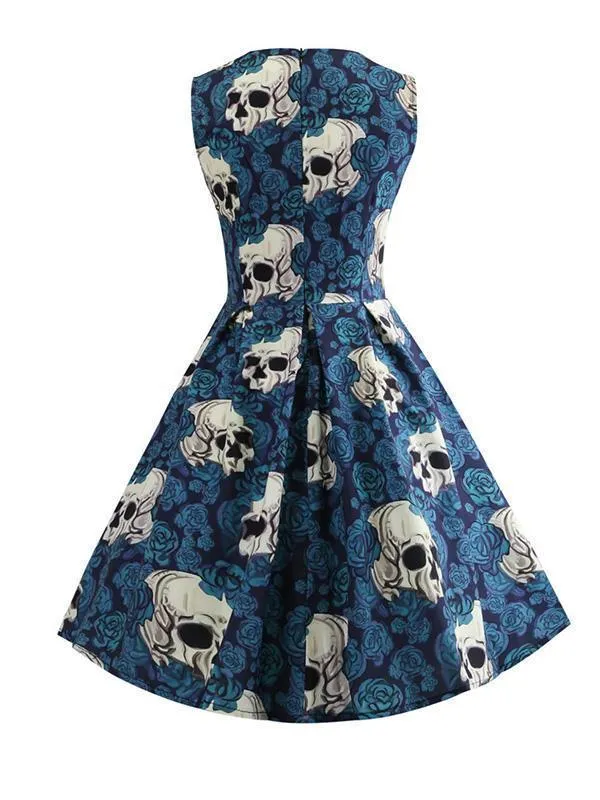 Halloween Skull Print Sleeveless Dress