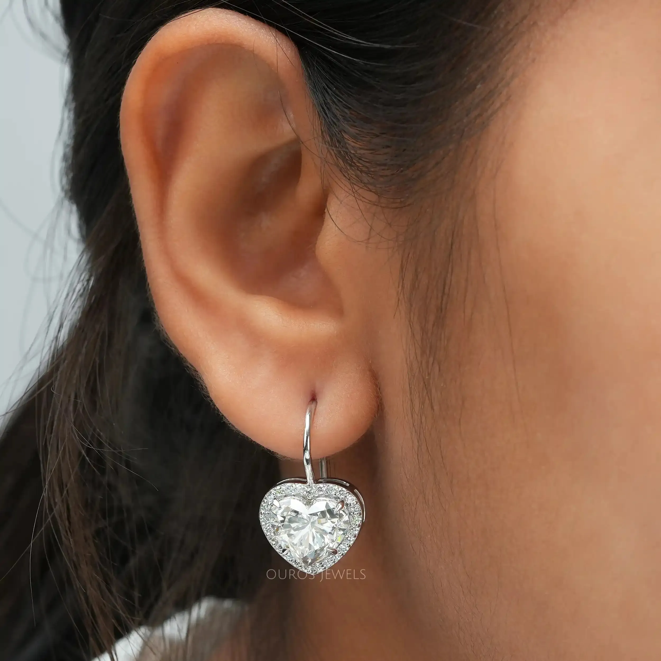 Heart Cut Lab Grown Diamond  Dangle  Earrings