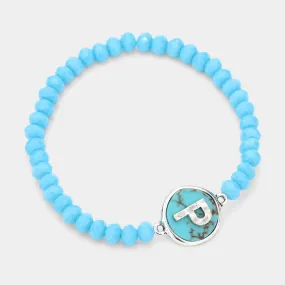 iLLASPARKZ -P- Monogram Turquoise Charm Faceted Beaded Stretch Bracelet