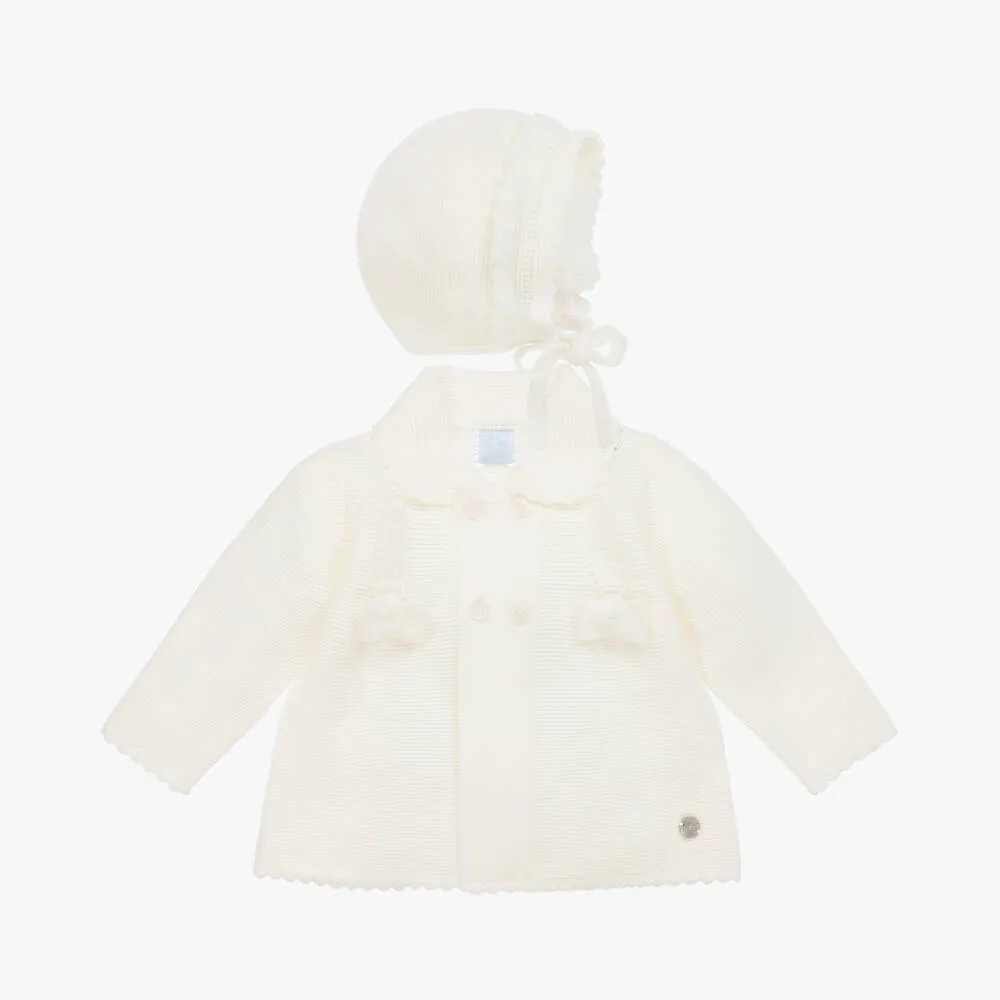 Ivory Knitted Pram Coat & Hat Set