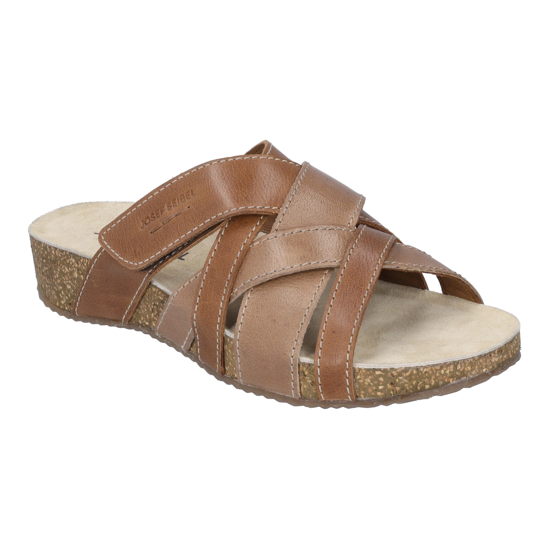 Josef Seibel Womens Tonga 74 Leather Slide Sandal- Nuss Tan Leather