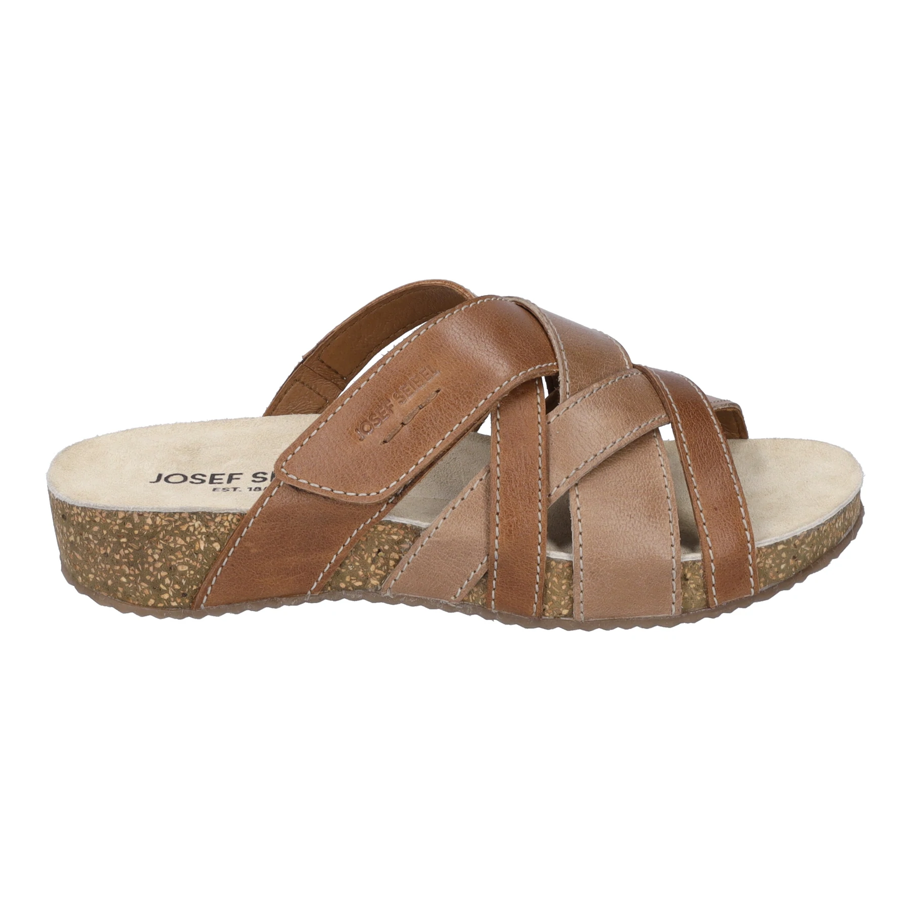 Josef Seibel Womens Tonga 74 Leather Slide Sandal- Nuss Tan Leather