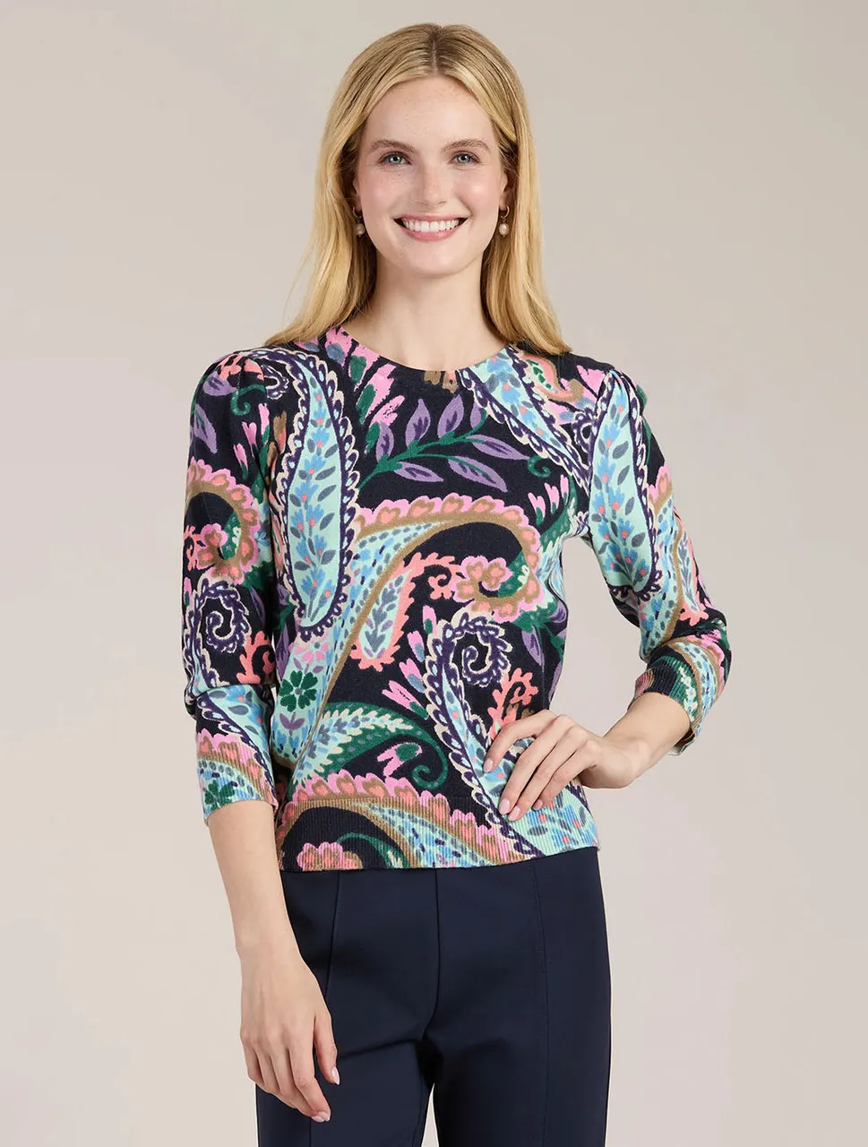 Julianne Cotton & Cashmere Paisley Sweater | Tyler Boe