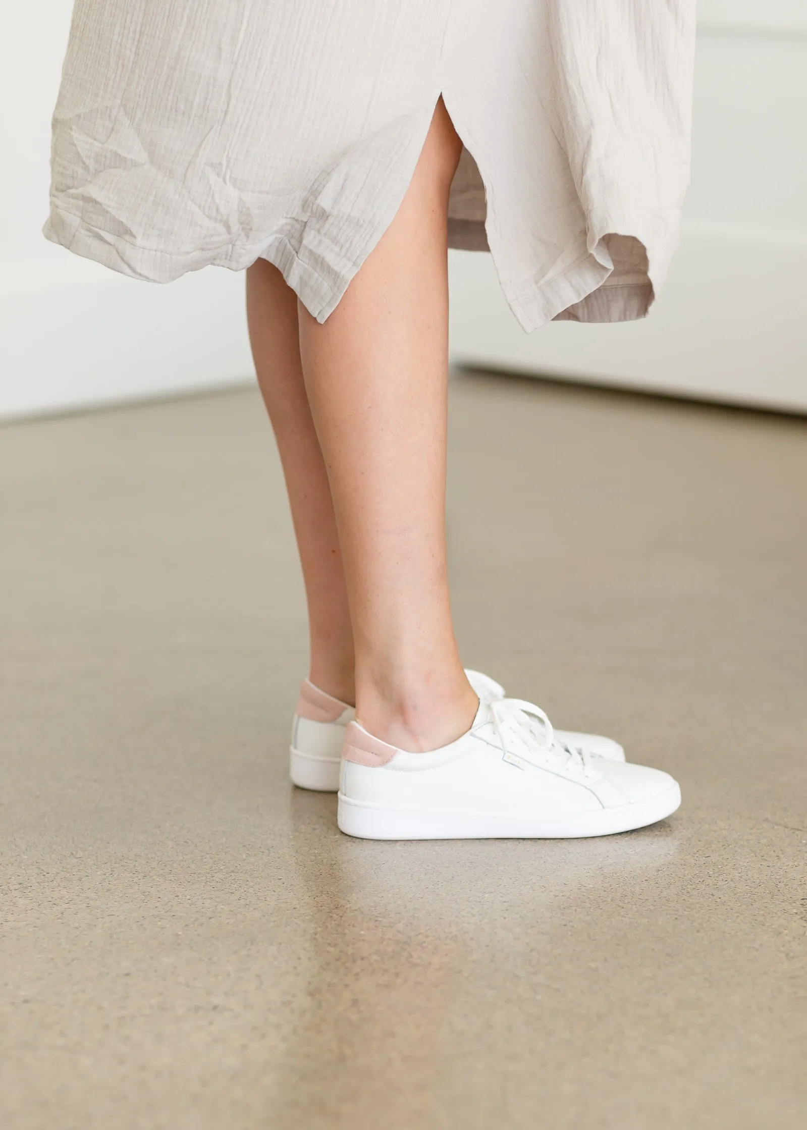 Keds White + Blush Leather Sneaker - FINAL SALE