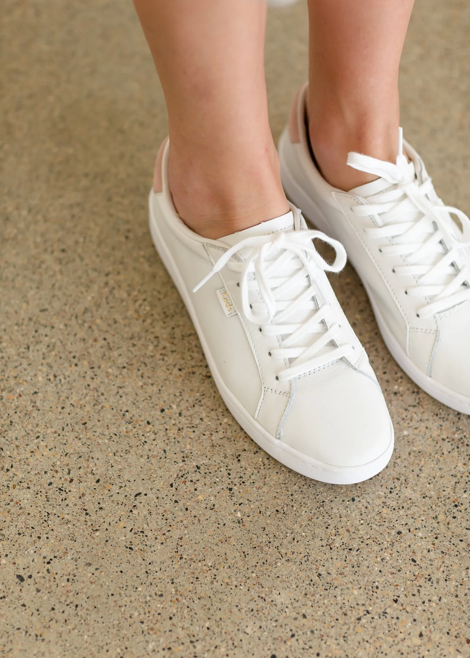 Keds White + Blush Leather Sneaker - FINAL SALE