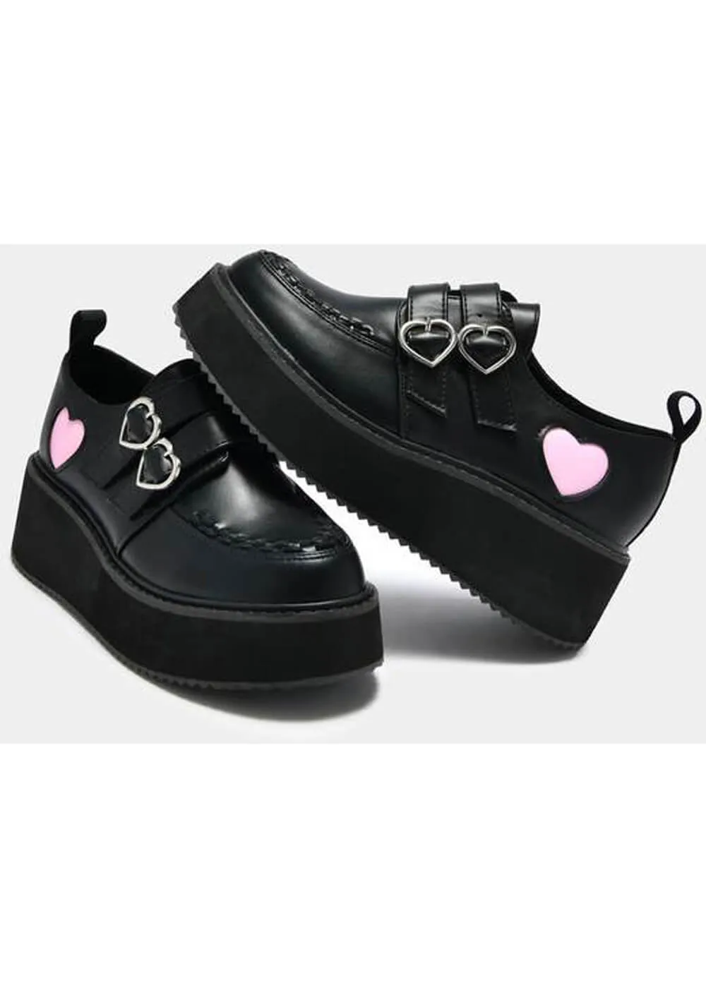 Koi Footwear Pothos Heart Platform Creepers Black Pink