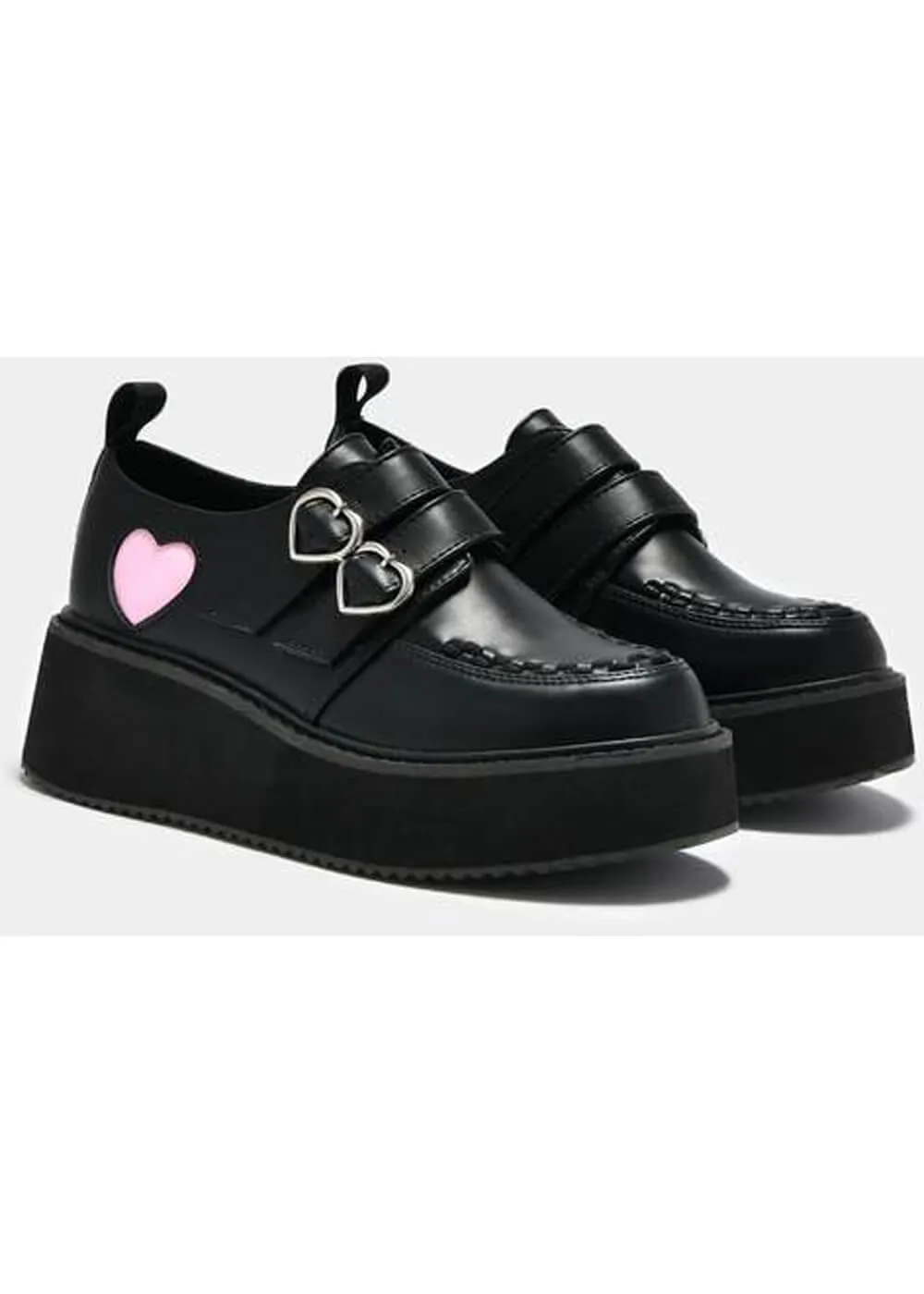 Koi Footwear Pothos Heart Platform Creepers Black Pink