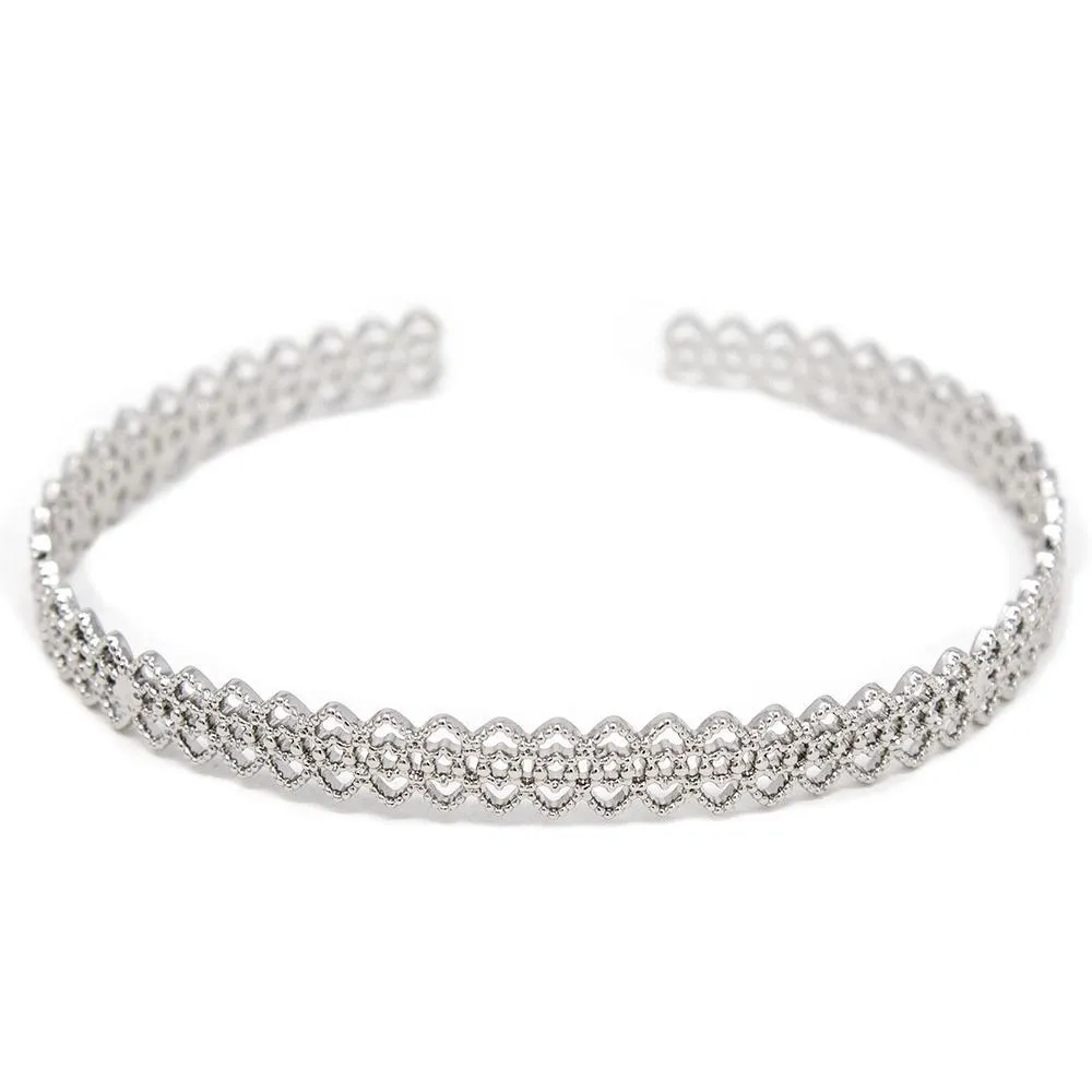 Lace Design Thin Cuff Bracelet Rhodium Plated