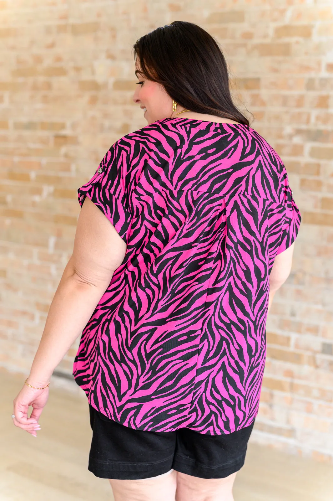 Lizzy Cap Sleeve Top in Pink and Black Zebra