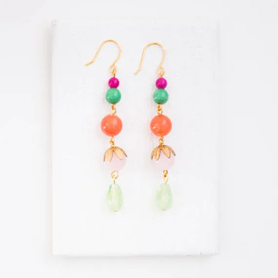 Long Coral and Mixed Bead Earrings