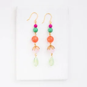 Long Coral and Mixed Bead Earrings