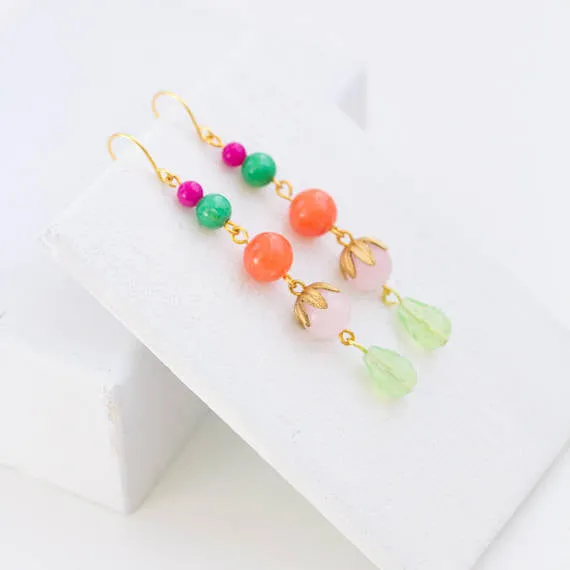 Long Coral and Mixed Bead Earrings