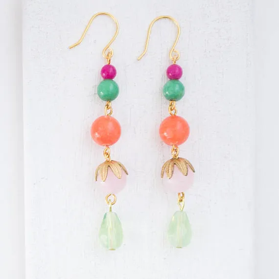 Long Coral and Mixed Bead Earrings