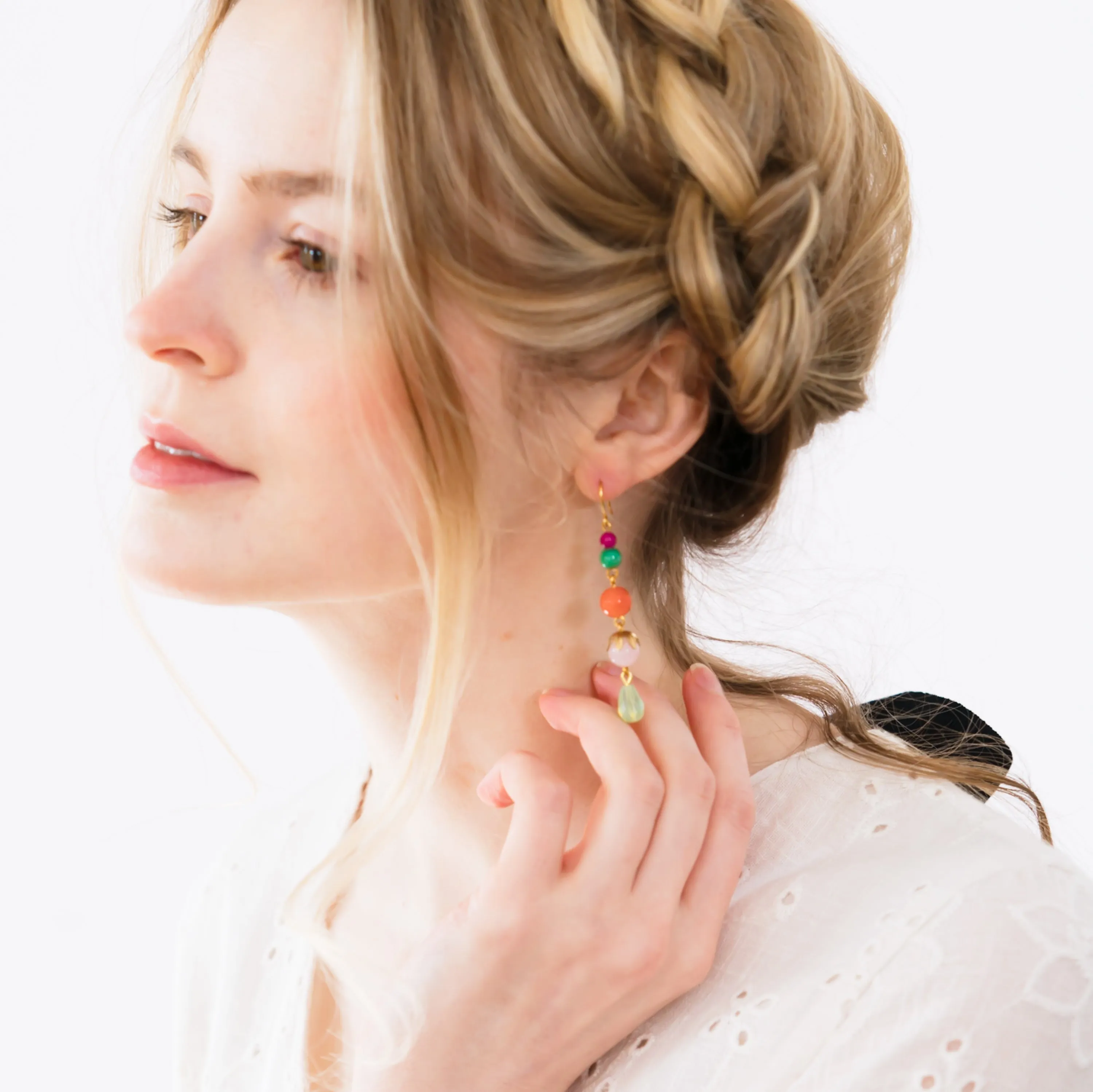 Long Coral and Mixed Bead Earrings