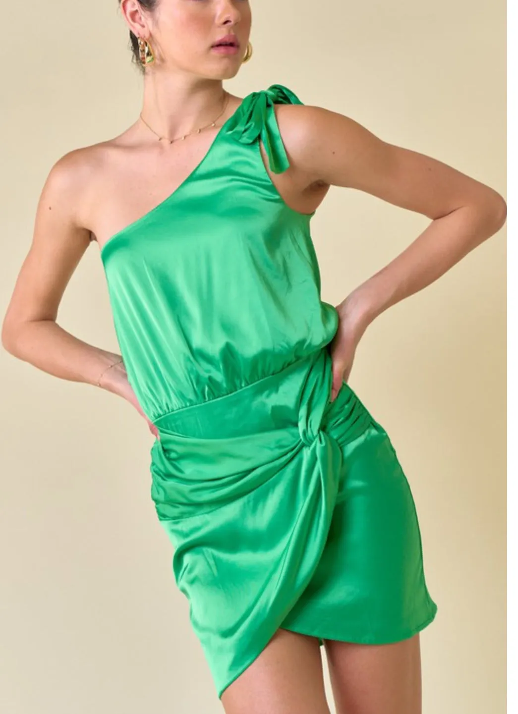 Loraina one shoulder dress green-pink