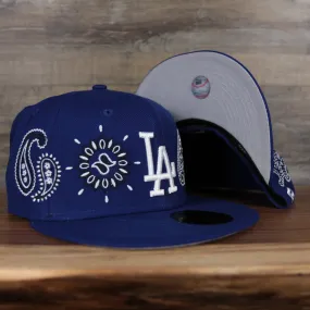 Los Angeles Dodgers All Over Paisley Bandana Pattern Grey Bottom 5950 Fitted Cap | Blue