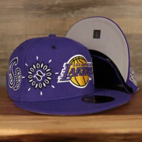 Los Angeles Lakers All Over Paisley Bandana Pattern Grey Bottom 5950 Fitted Cap | Purple