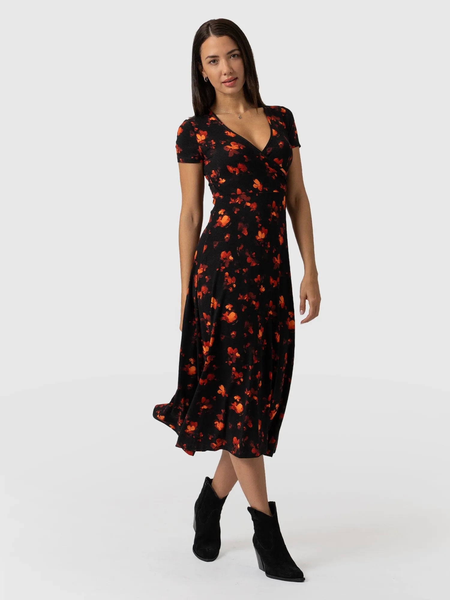 Maggie Wrap Midi Dress - Red Aurora