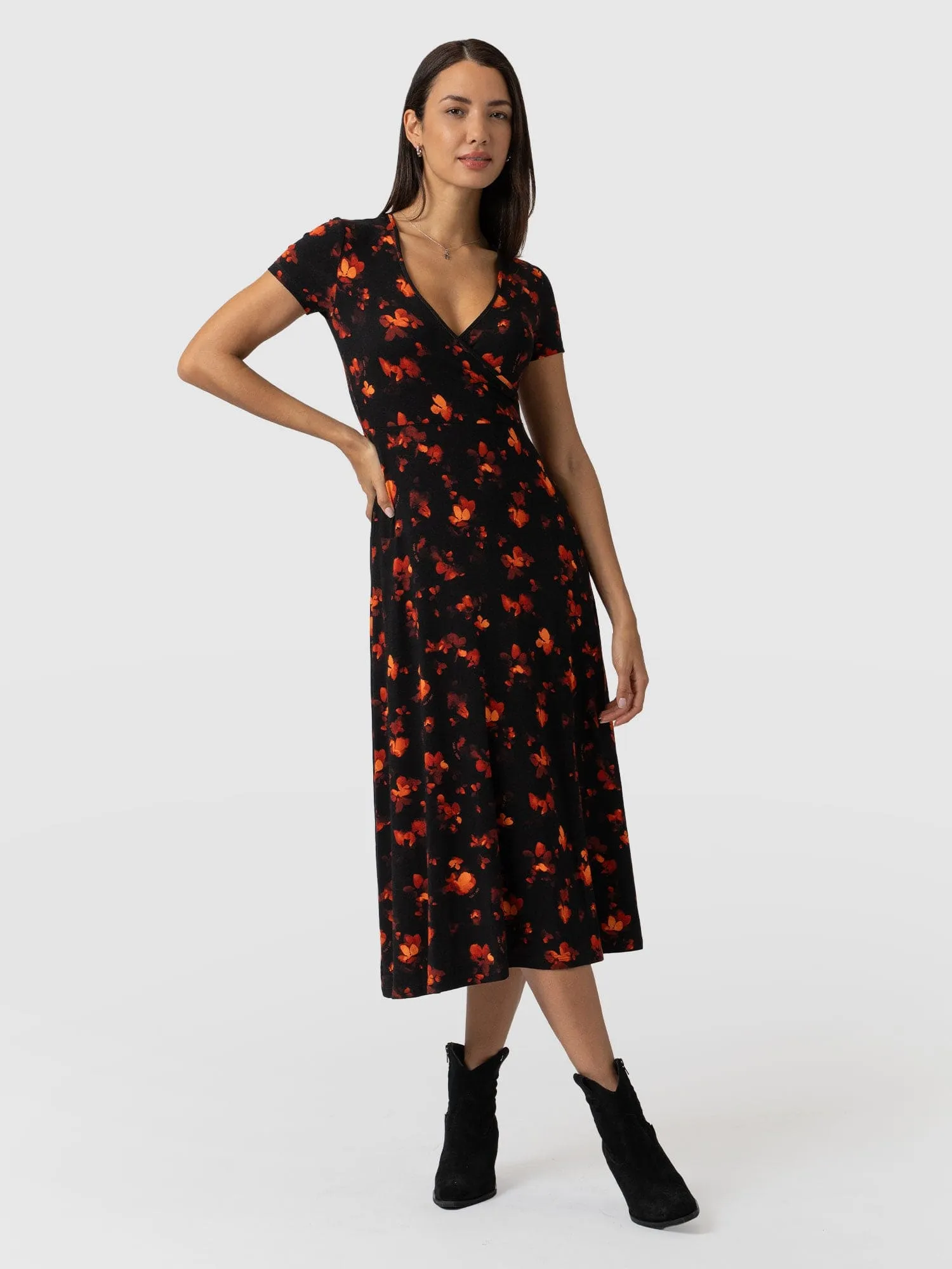 Maggie Wrap Midi Dress - Red Aurora