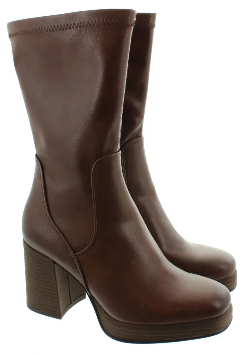 MARCO TOZZI Ladies 25345 Heel Platform Boots In Chesnut Brown