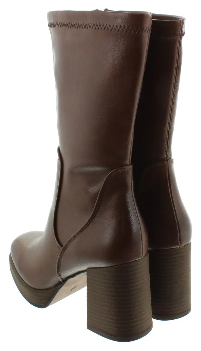 MARCO TOZZI Ladies 25345 Heel Platform Boots In Chesnut Brown